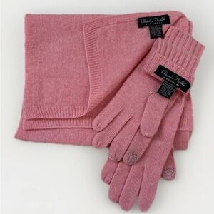 Claudia Nichole 100% Cashmere Scarf Glove Set Coral Rose Barbie Pink One Size 🎀